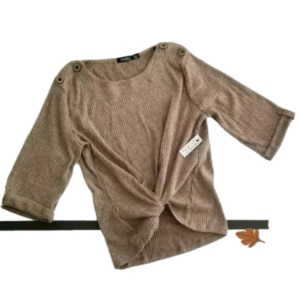 Cure Rib Knit 3/4 Sleeve Womens Tees Tops Size L